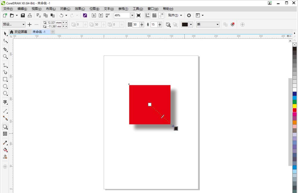 CDR正方形里进行投影并设置角度的方法讲解