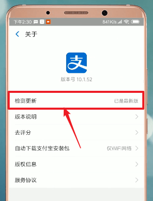 支付宝APP进行升级的操作流程