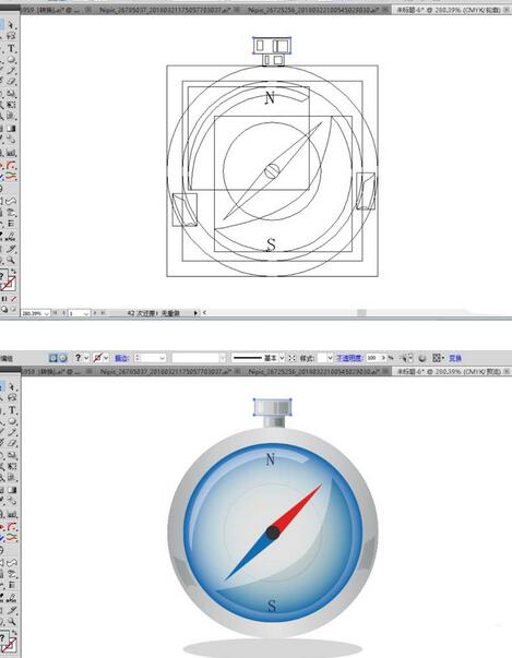 ai制作2.5d立体效果指南针的操作方法