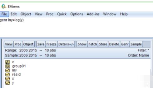 Eviews将数值变化量转化为对数的具体步骤