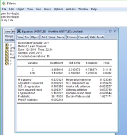 Eviews将数值变化量转化为对数的具体步骤