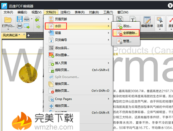 分享迅捷PDF编辑器去除PDF文档水印的方法介绍。