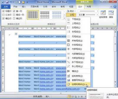 Word 2010中编辑表格边框的方法步骤