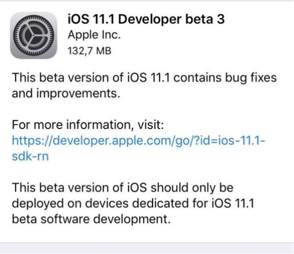 图文详解苹果iOS11.1Beta3发布。