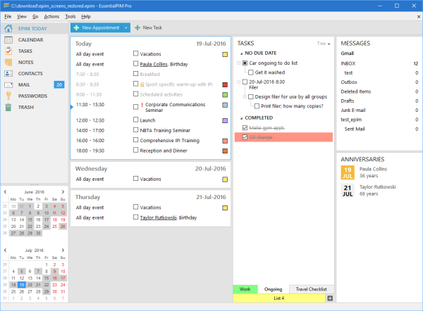 小编分享EssentialPIM：精心打点你的生活工作。