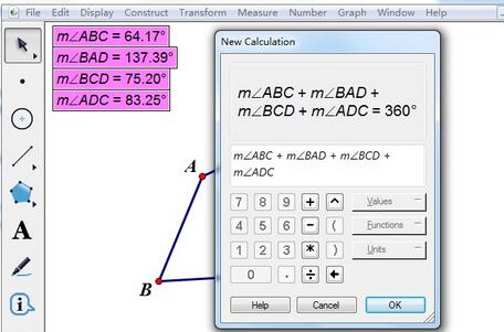 几何画板验证四边形的内角和是360°的详细步骤