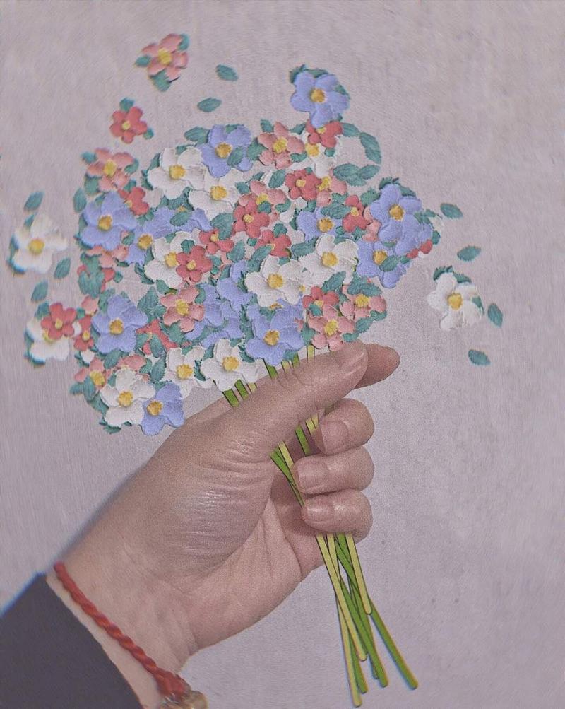 美图秀秀中手握花束P图教程分享