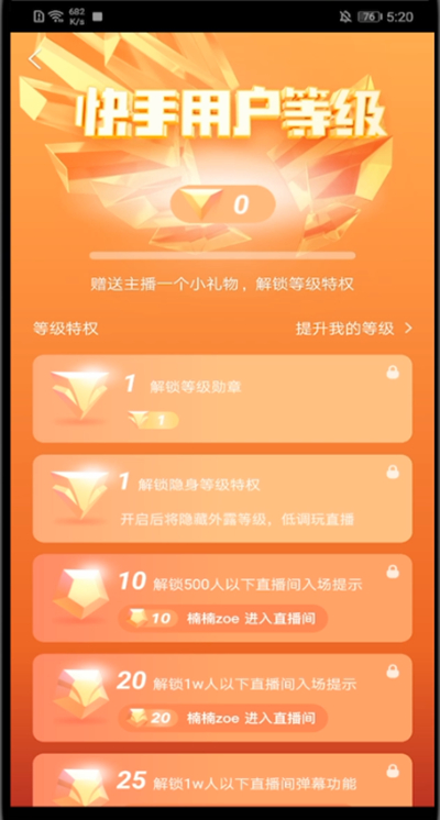 快手中看财富等级的步骤教程