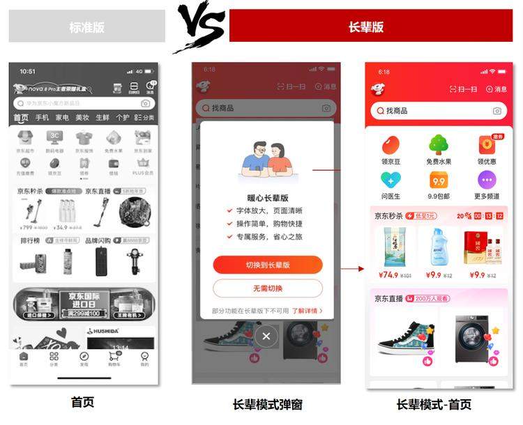 京东App将上线&ldquo;长辈模式&rdquo;：加大字号、强化语音搜索...一键切换更顺手