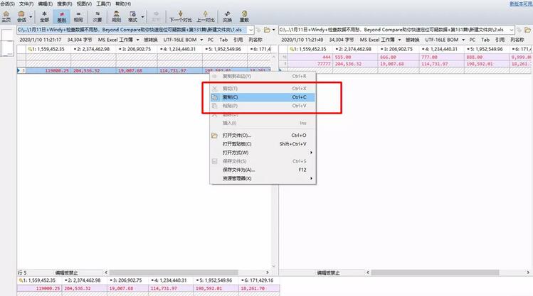 Beyond Compare快速定位可疑数据的简单方法