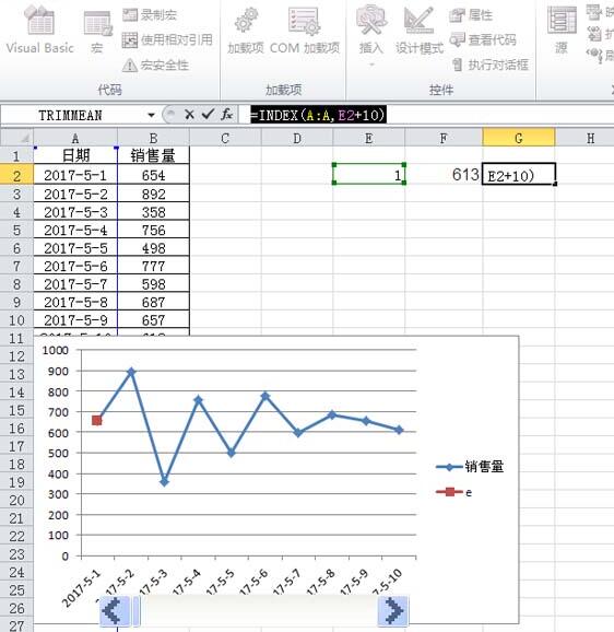 Excel制作随滚动条变化的动态图表的步骤方法
