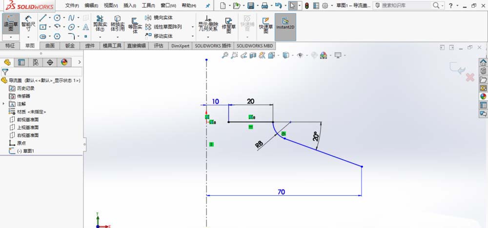 SolidWorks创建导流盖零件模型的图文操作方法