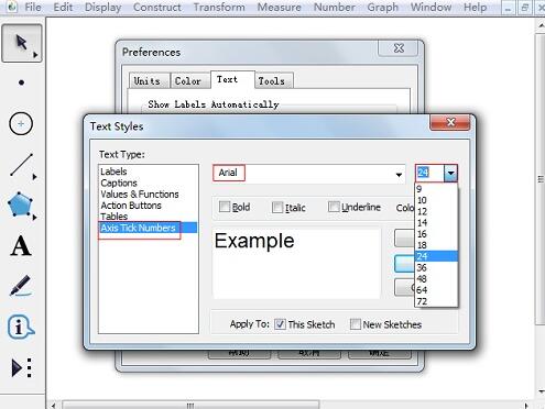 几何画板坐标轴刻度数字变大的方法步骤