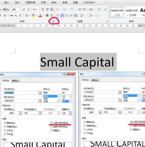 word设置小型大写字母small capitals的操作方法