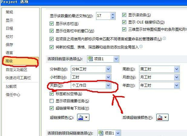 Project将工作日改成days的操作步骤