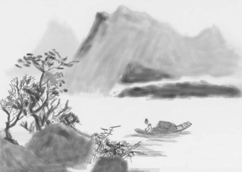 sai绘图软件设计山水画的操作教程