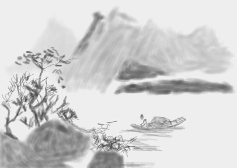 sai绘图软件设计山水画的操作教程