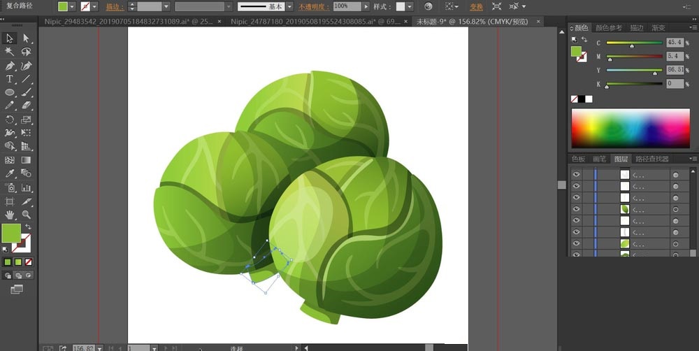 ai手绘逼包菜素材插画的操作方法