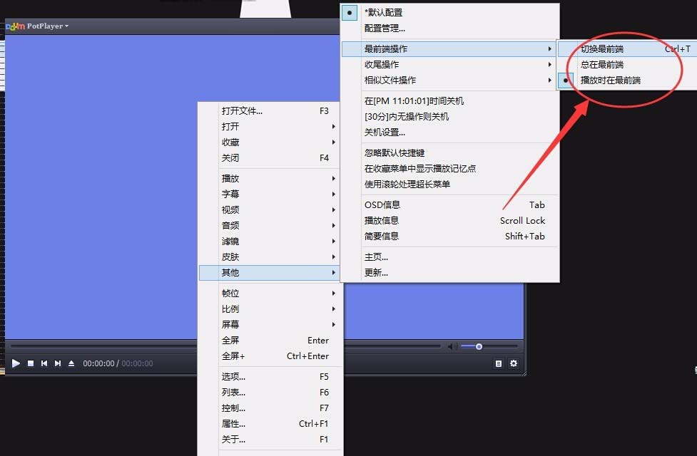 PotPlayer设置为最前端操作的详细操作步骤