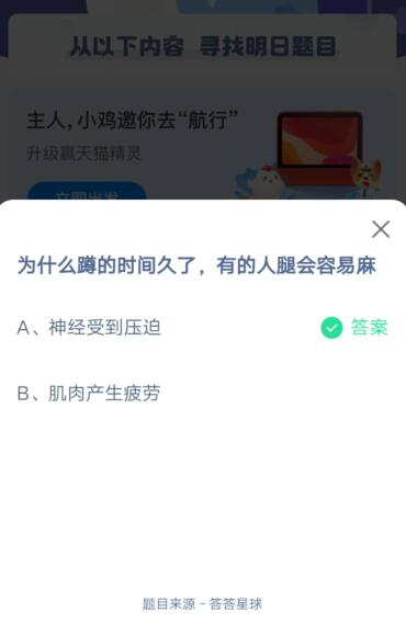 为什么蹲的时间久了，有的人腿会容易麻?支付宝蚂蚁庄园5月14日答案