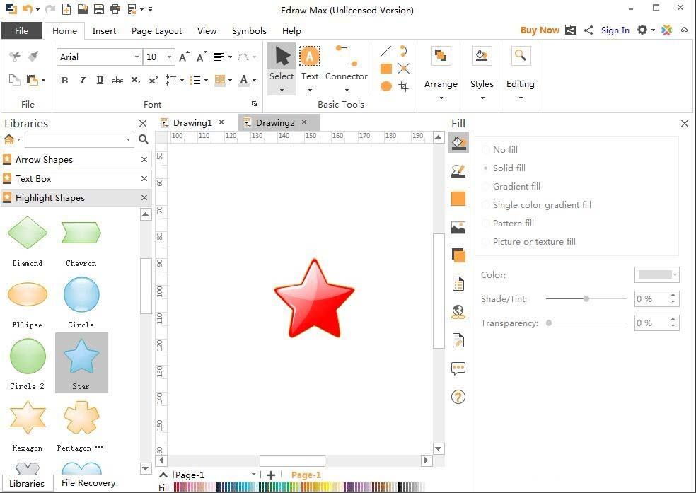 亿图流程图制作软件创建红五星图案的图文方法
