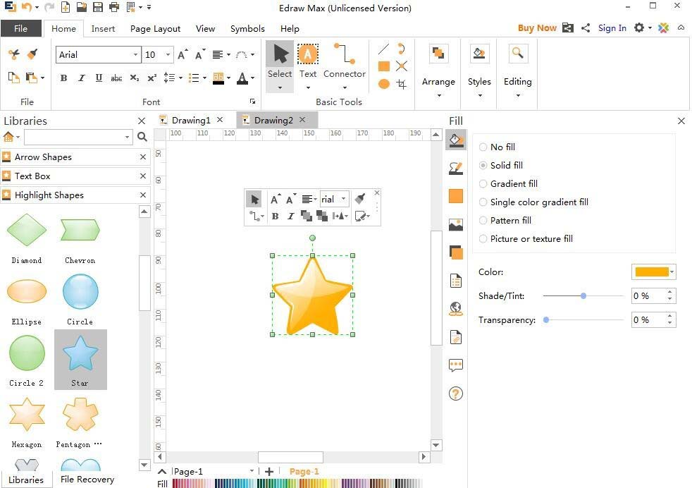 亿图流程图制作软件创建红五星图案的图文方法