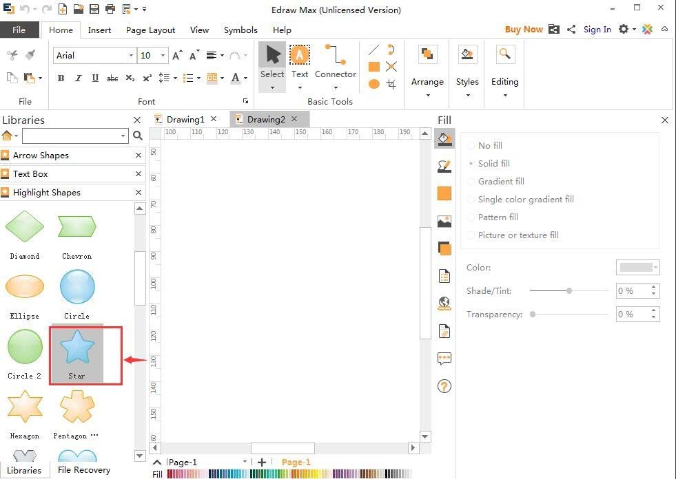 亿图流程图制作软件创建红五星图案的图文方法