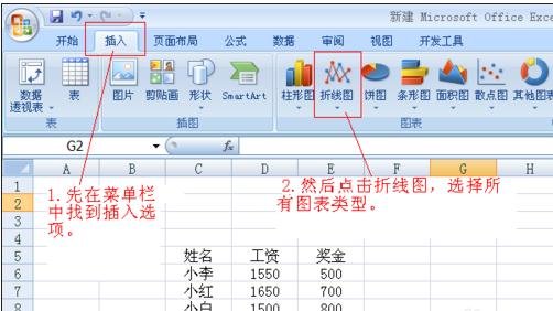 excel2007绘制二维折线图的操作方法