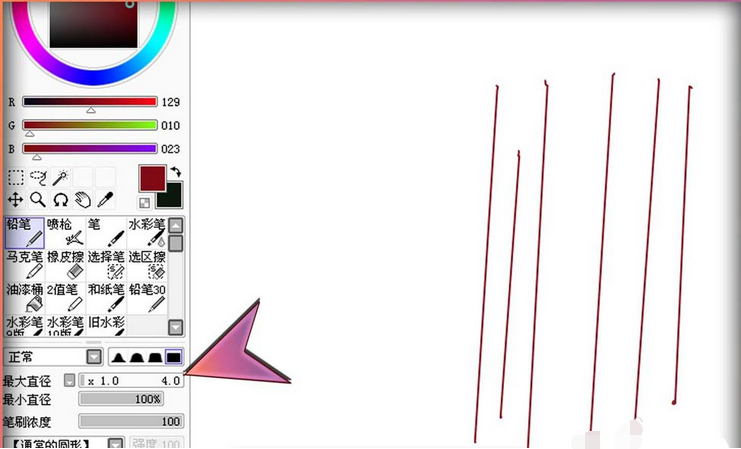 sai软件中铅笔笔刷的使用方法介绍