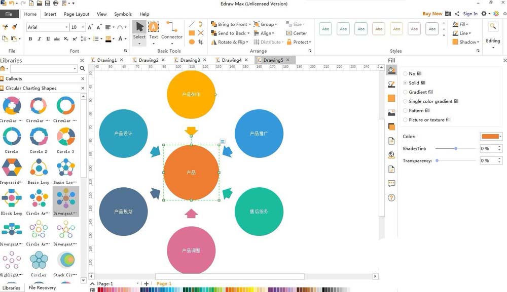 edraw max软件中如何绘制圆形图?edraw max软件中绘制圆形图的技巧