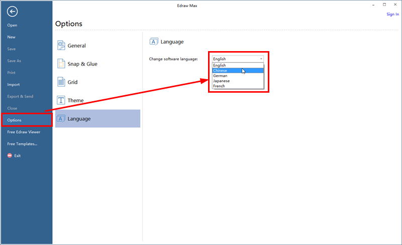 亿图流程图制作软件设置显示语言的具体步骤