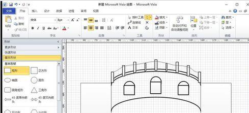 Microsoft Office Visio绘制带桥洞拱形大桥模型的具体使用教程