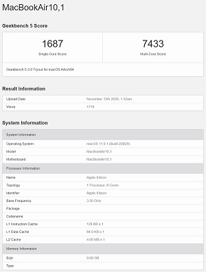 苹果m1芯片跑分多少 苹果m1芯片跑分性情介绍
