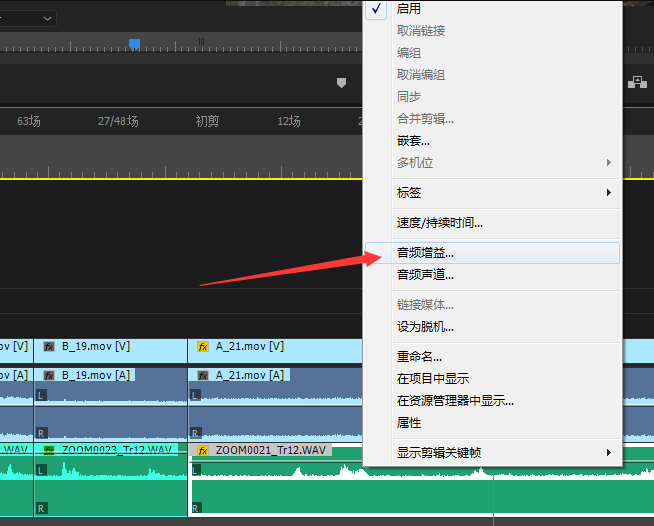 使用premiere调节音频音量的操作过程