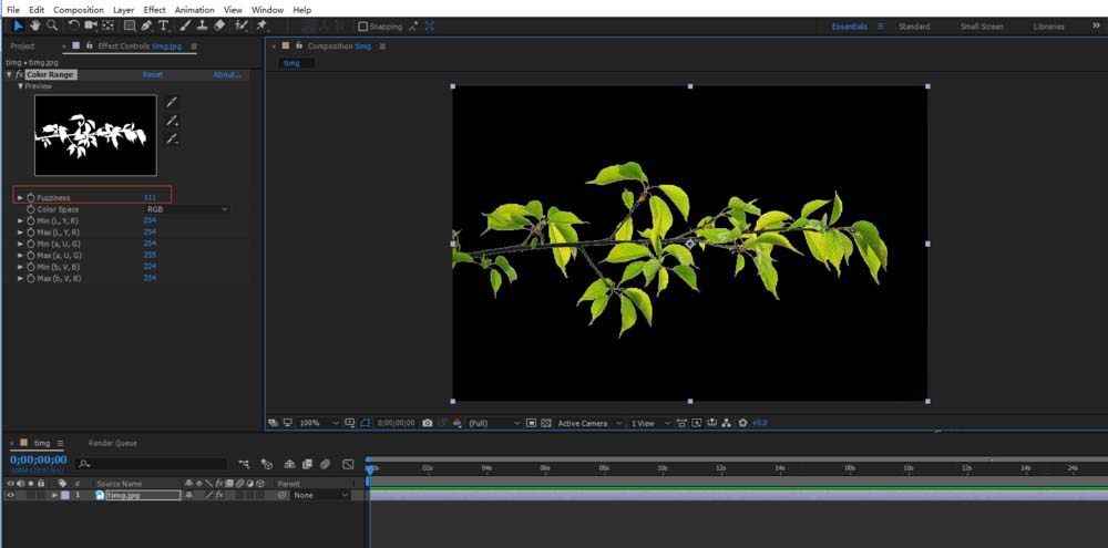 ae迅速抠出图片中树枝图形的具体操作步骤