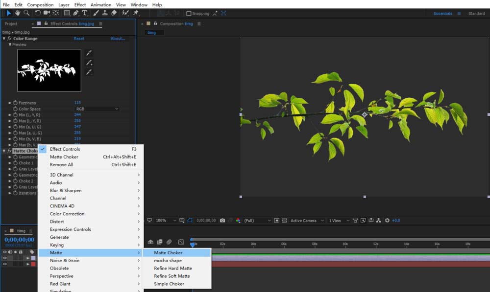 ae迅速抠出图片中树枝图形的具体操作步骤