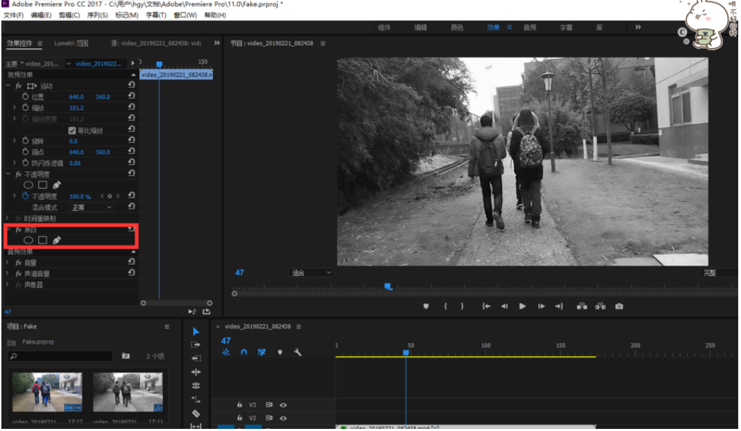 Premiere将彩色视频进行黑白化处理的详细简单教程