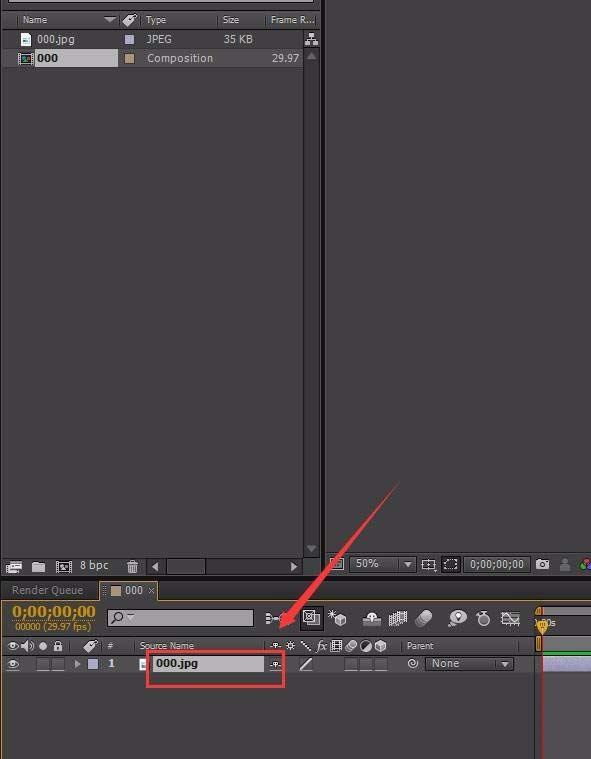 Adobe After Effects合成窗口导入一张图片的操作教程