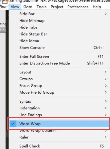 Sublime Text设置文本自动换行的操作流程