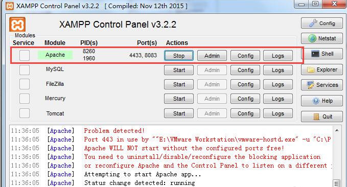 XAMPP集成环境apache启动失败的处理操作步骤