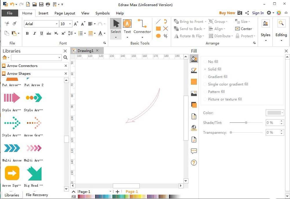 亿图流程图制作软件做出长形弯曲箭头的方法步骤