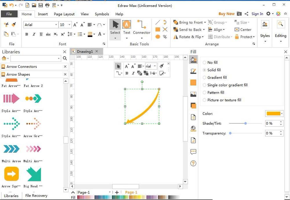 亿图流程图制作软件做出长形弯曲箭头的方法步骤
