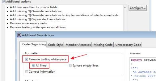 eclipse设置自动删除空白行和语句后多余空格的简单方法