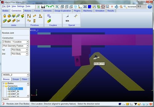 Adams中加转动副时控制它的方向的操作方法