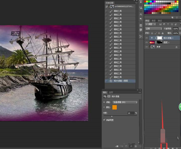 photoshop cs6给海盗船合成黄昏特效的图文操作步骤