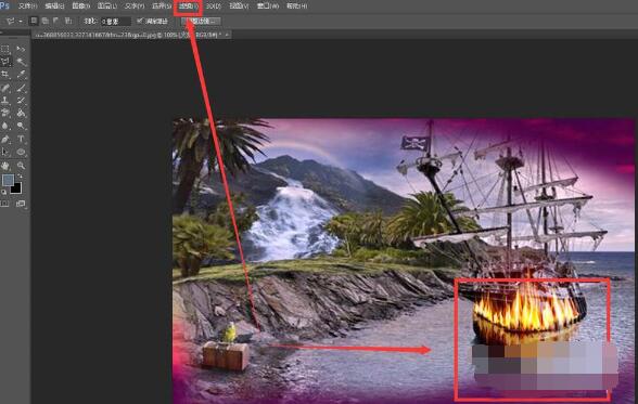 photoshop cs6给海盗船合成黄昏特效的图文操作步骤